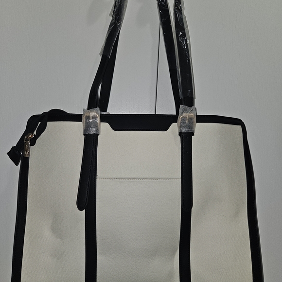 Cream and Black Canvas Tote Bag with Contrasting Trim - Picture 2 of 3